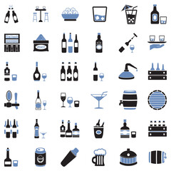 Alcoholic Drinks Icons. Two Tone Flat Design. Vector Illustration.