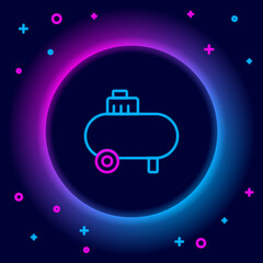 Glowing neon line Air compressor icon isolated on black background. Colorful outline concept. Vector