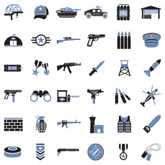 Army Icons. Two Tone Flat Design. Vector Illustration.