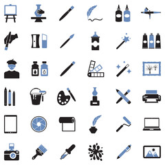 Obraz premium Art Studio Icons. Two Tone Flat Design. Vector Illustration.