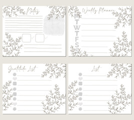 set of bullet journal template with hand drawn flower illustration