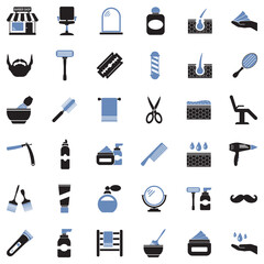 Barber Shop Icons. Two Tone Flat Design. Vector Illustration.