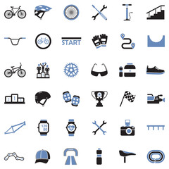 Biking Icons. Two Tone Flat Design. Vector Illustration.