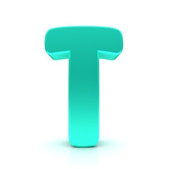 T letter cyan turquoise sign 3d