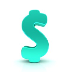 Dollar sign $ symbol cyan turquoise 3d
