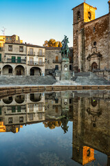 main square of the city of Trujillo in Spain with the equestrian statue of Francisco Pizarro, conqueror of Peru.