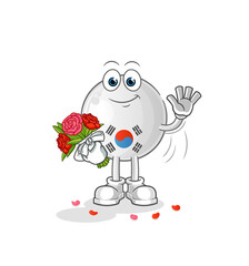 south korea with bouquet mascot. cartoon vector