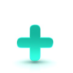 Plus + sign cyan symbol 3d