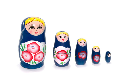 Dolls on a white background. Russian national souvenir. Matryoshka. 