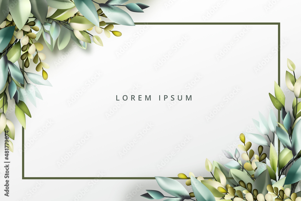 Sticker flora frame background with green leaves
