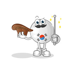 south korea fencer character. cartoon mascot vector