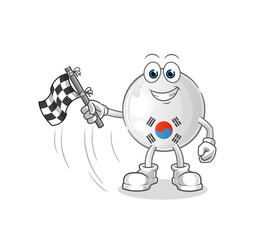 south korea hold finish flag. cartoon mascot vector