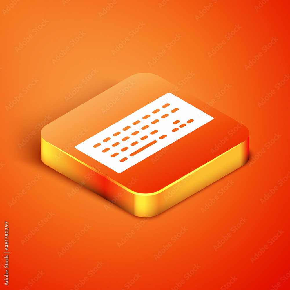 Aufkleber isometric computer keyboard icon isolated on orange background. pc component sign. vector