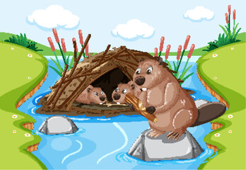 Forest scene with beavers living in dam © blueringmedia