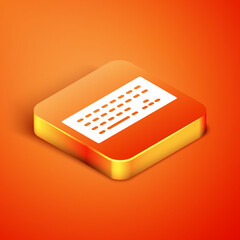Isometric Computer keyboard icon isolated on orange background. PC component sign. Vector