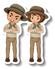 Couple kids wear safari outfit cartoon character sticker