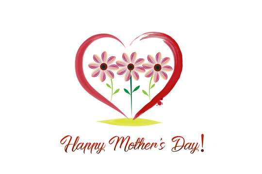 Happy mothers day love heart with flowers watercolor greetings card vector image design icon logo