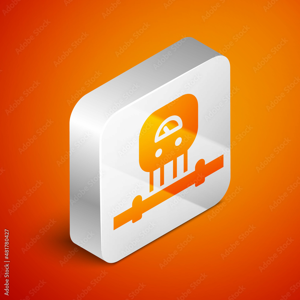 Poster isometric smart sensor system icon isolated on orange background. internet of things concept with wi