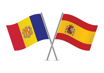 Andorra and Spain flags. Andorran and Spanish flags isolated on white background. Vector illustration.