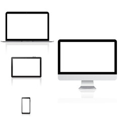 Set of TV monitor, laptop, smartphone on white background. Vector