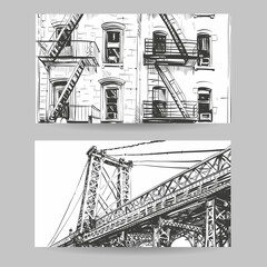 Fototapeta premium Set of city sketch banner design elements, vector illustration