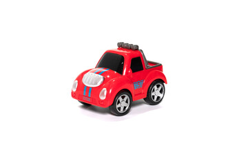 Children re toy car isolated on white.