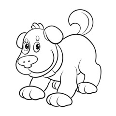 
Animals. Image of a cute puppy. Black and white drawing, isolated background.
 Coloring book for kids. Dog.