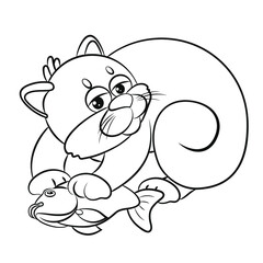 Animals. Vector image of a cute cat. Black and white drawing, isolated background. Coloring book for kids.