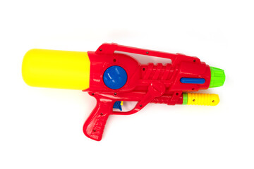 Red toy Water Gun on white background