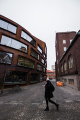 University in Stockholm, Sweden. Red Brick Modern Buildings.
