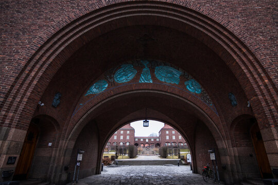 University in Stockholm, Sweden. Red Brick Modern Buildings.