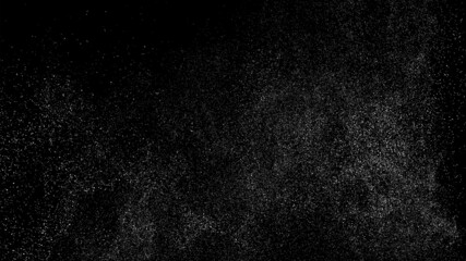 Distressed white grainy texture. Dust overlay textured. Grain noise particles. Snow effects pack. Rusted black background. Vector illustration, EPS 10.  