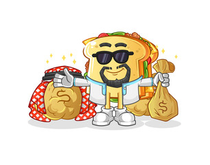 sandwich rich arabian mascot. cartoon vector