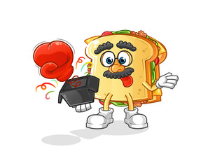 sandwich prank glove in the box. cartoon mascot