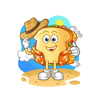 sandwich go on vacation. cartoon mascot vector
