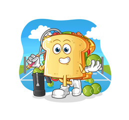 sandwich plays tennis illustration. character vector