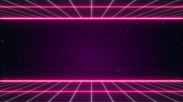 Abstract Neon Light. 3d illustration 80s Retrowave Grid and Stars