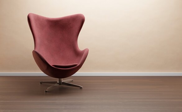 3D-Illustration of red or brown armchair in an empty room, cgi render image
