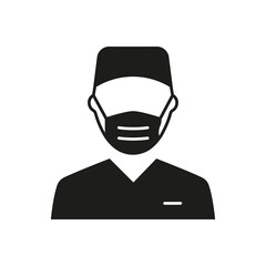 Surgeon Man Doctor Silhouette Icon. Plastic Surgery Specialist in Medical Mask Pictogram. Professional Surgeon Staff in Hospital Black Icon. Isolated Vector Illustration