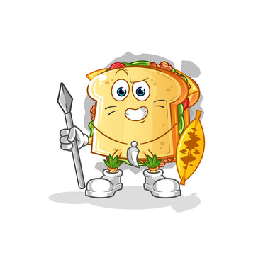 recommend clip art: sandwich african tribal fighter mascot. cartoon vector
