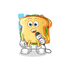 sandwich tv reporter cartoon. cartoon mascot vector