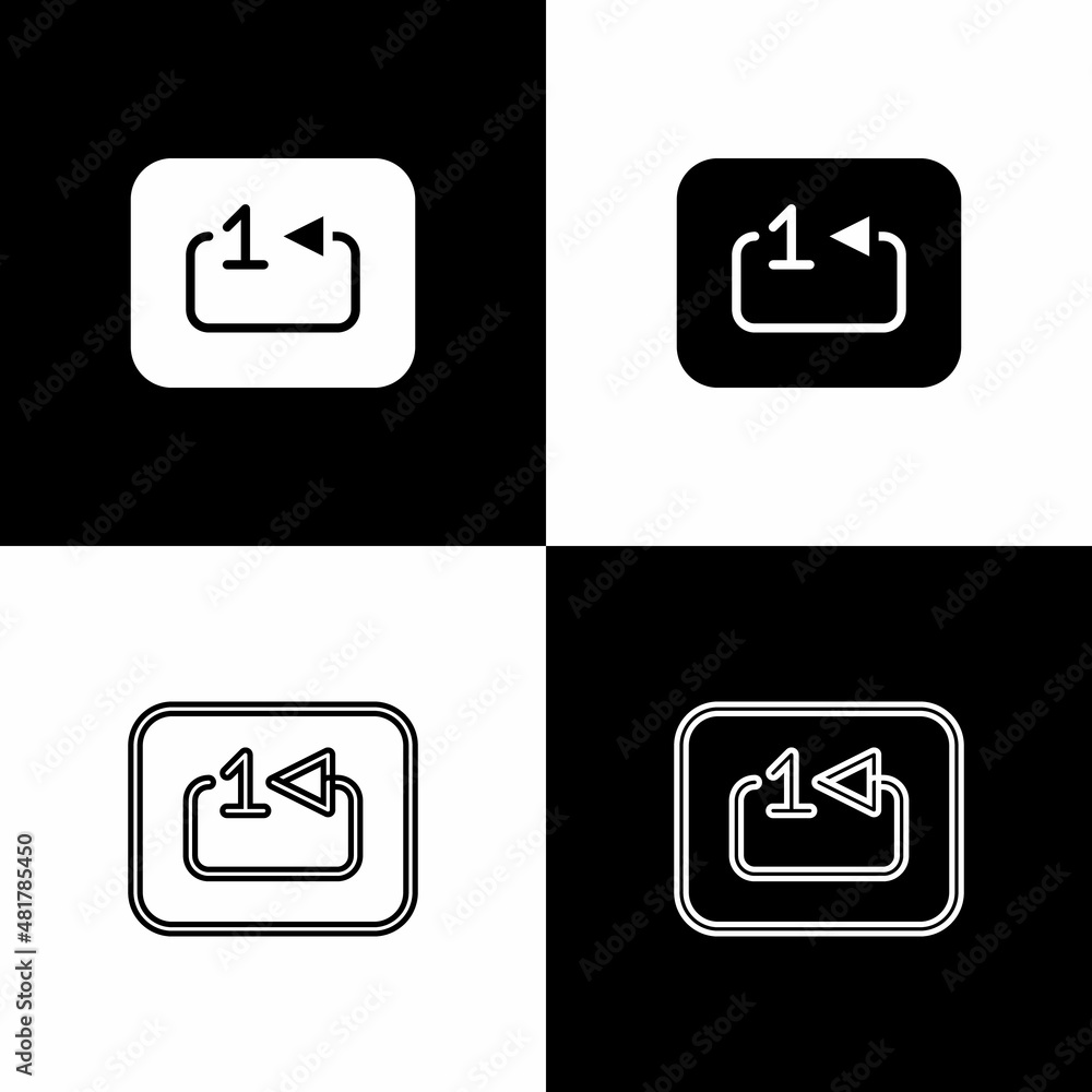 Poster set repeat track music player icon isolated on black and white background. the sign is a round curve