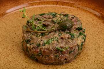 Raw beef tartar with capers