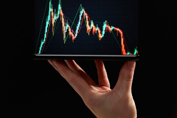 Market economy graph statistic showing growth of profit analyzing financial exchange on increase...