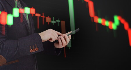 manager analyzing investment statistics and indicators on dashboard for trading products. Business and finance strategy. Data analytics for stock