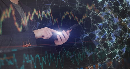 Finance Content marketing.Business Analytics Data Management System concept on dark background.