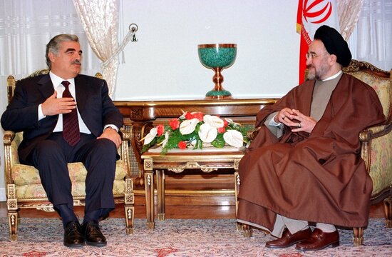 LEBANESE PRIME MINISTER RAFIQ HARIRI MEETS IRANIAN PRESIDENT MOHAMMAD KHATAMI.