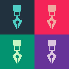 Pop art Fountain pen nib icon isolated on color background. Pen tool sign. Vector
