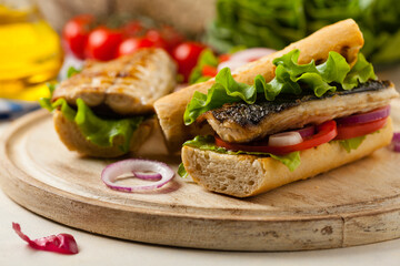 Traditional Turkish sandwich with a scorched mackerel