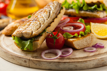 Traditional Turkish sandwich with a scorched mackerel